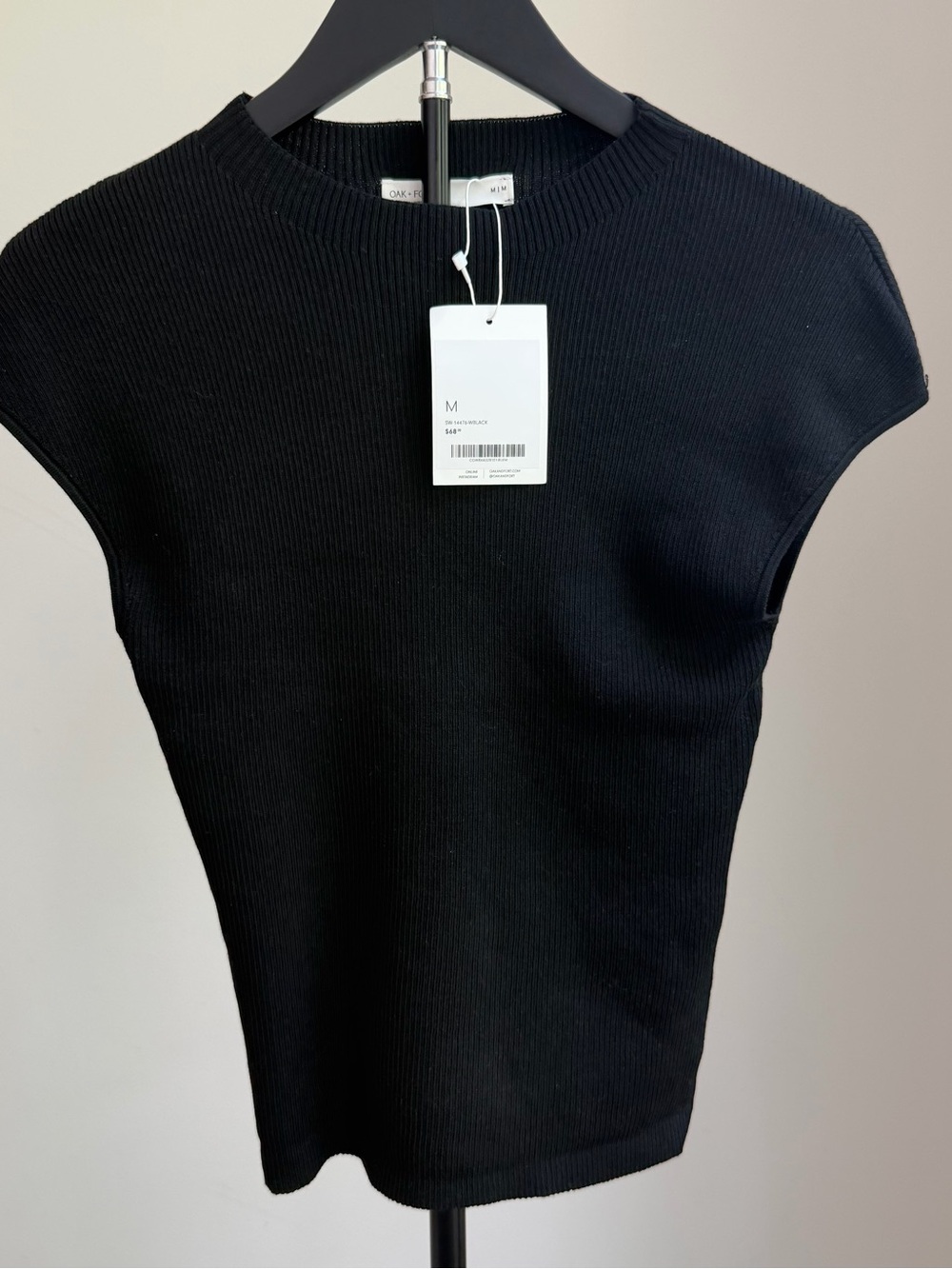 OAK + FORT Black Ribbed Crewneck Top